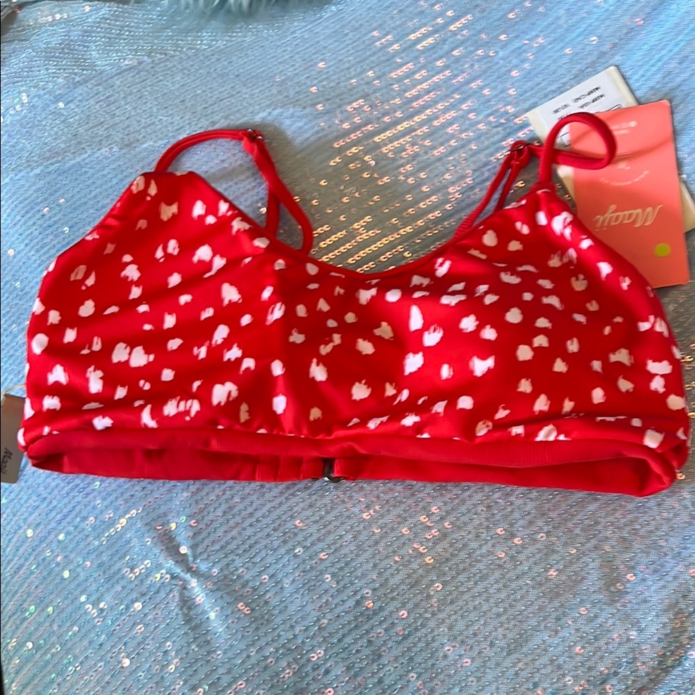 Maajic Red and White Reversible Bikini Top